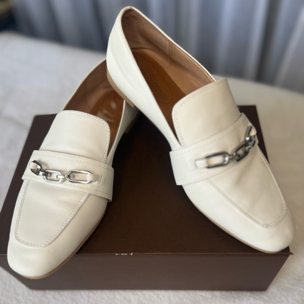 Corso Como White Loafers with Silver Chain Detail size 7